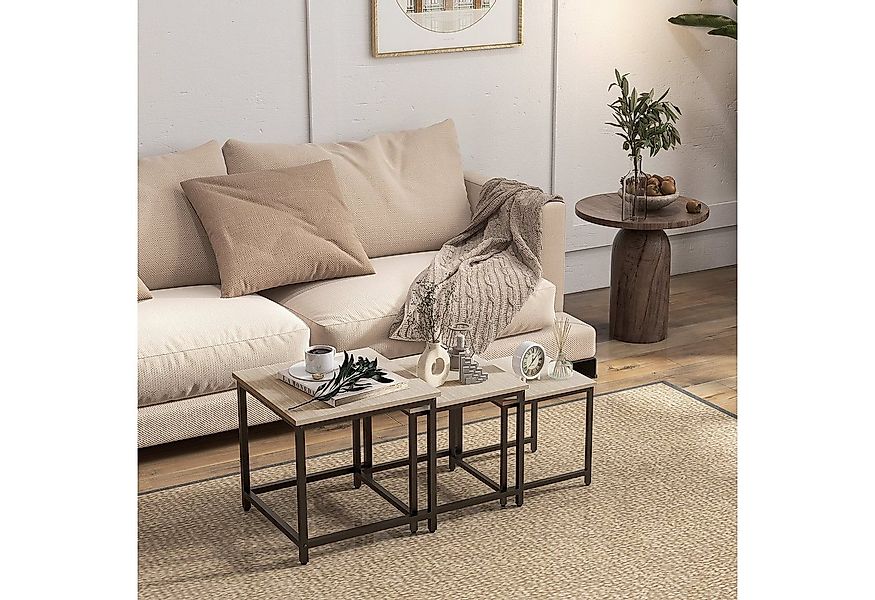 HOMCOM Couchtisch Satztisch mit Stahlrahmen im Industriedesign (Sofatisch, günstig online kaufen