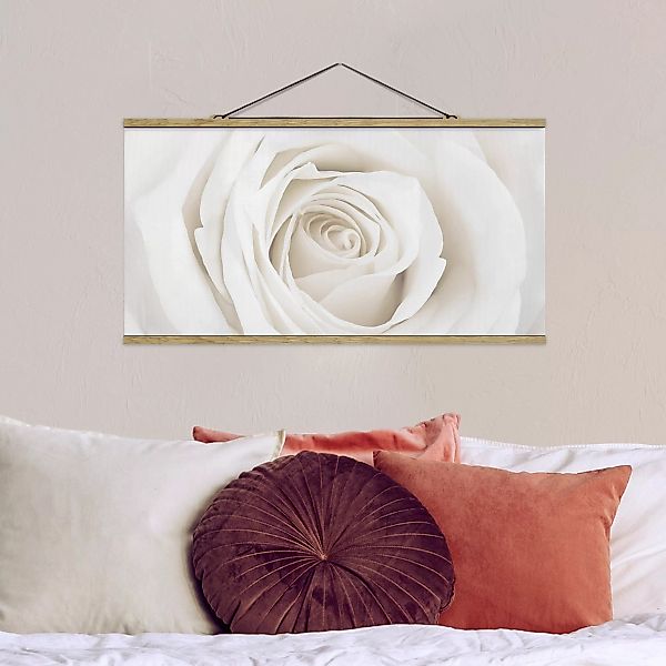 Stoffbild Blumen mit Posterleisten - Querformat Pretty White Rose günstig online kaufen