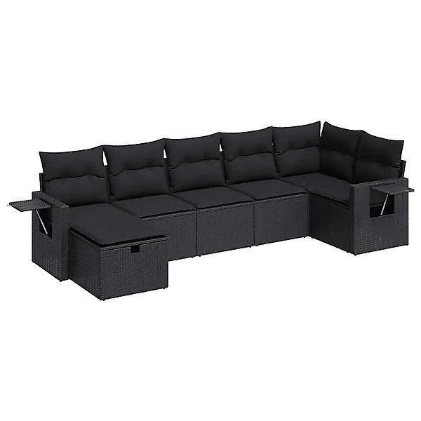 vidaXL 7-Tlg Garten-Sofagarnitur mit Kissen Schwarz Poly Rattan 3325501 günstig online kaufen