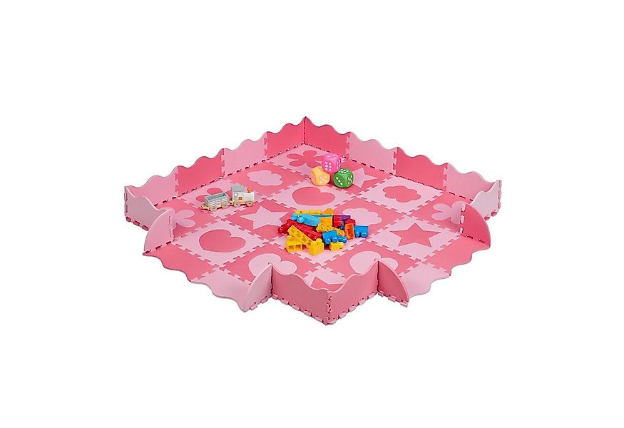 relaxdays Spielmatte 52-tlg. Puzzlematte mit Rand und Motiven, Rosa günstig online kaufen