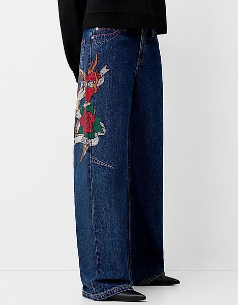 Bershka Boyfriend-Jeans Mit Strass-Tattoo Damen 38 Blau günstig online kaufen