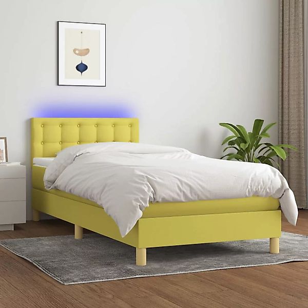 vidaXL Boxspringbett Boxspringbett mit Matratze LED Grün 100x200 cm Stoff B günstig online kaufen