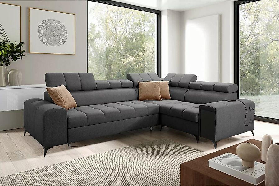 Kaiser Möbel Ecksofa Elegantes Ecksofa,GRECO II Avra Dunkelgrau Rechts günstig online kaufen