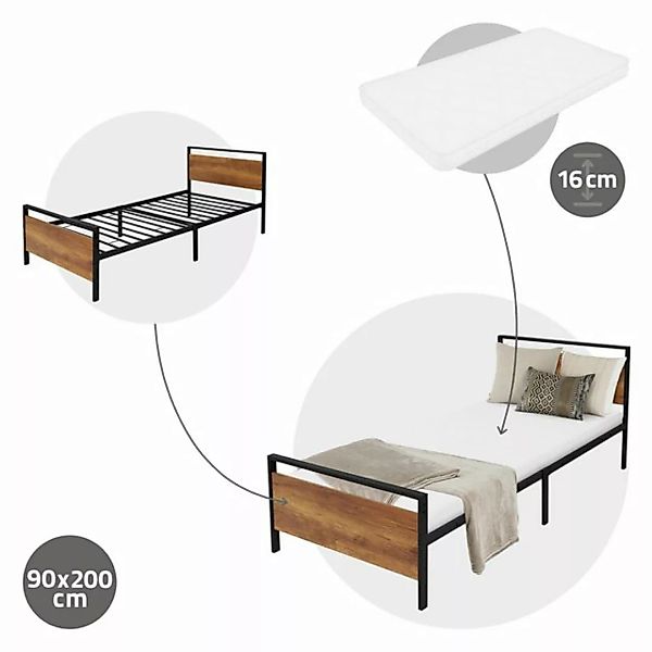 ML-DESIGN Metallbett Einzelbett mit Lattenrost Bettgestell mit Holz-Kopf- & günstig online kaufen
