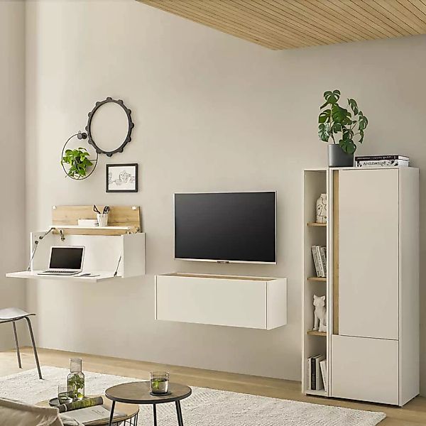 Schrankwand Wohnzimmer weiss in modernem Design 158 cm hoch (vierteilig) günstig online kaufen