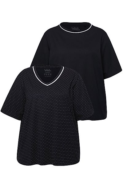 Ulla Popken Pyjama Pyjama-Shirts 2er-Pack Punkte/uni günstig online kaufen