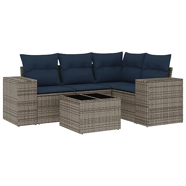 vidaXL 5-Tlg Gartensofa-Set mit Kissen Grau Polyrattan 3222520 günstig online kaufen