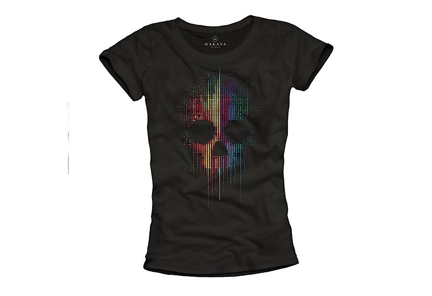 MAKAYA Print-Shirt Skull Motiv Top für Frauen – Bunter Look für Tattoo & Ro günstig online kaufen