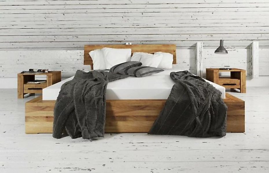 Natur24 Einzelbett Bett Lubic 2 Wildeiche 160x200 mit Holzkopfteil und Holz günstig online kaufen