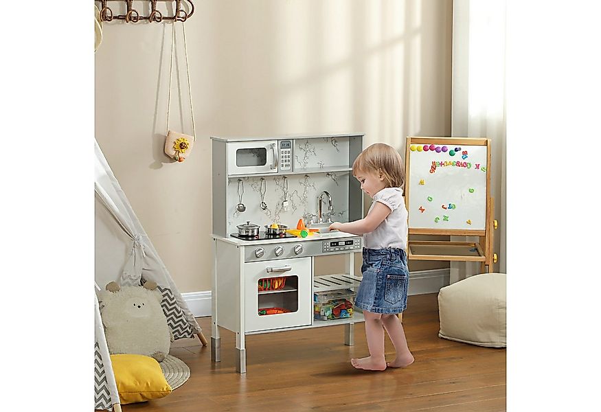 AIYAPLAY Spielküche Kinderküche mit Elektroherd, Mikrowelle, Spüle & Wasser günstig online kaufen