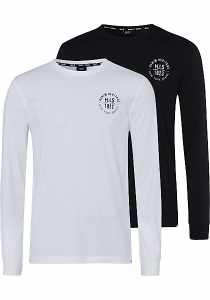 H.I.S Langarmshirt Packung, 2er-Pack, 2 Stk. Langarm, bedruckt, Rundhalsaus günstig online kaufen