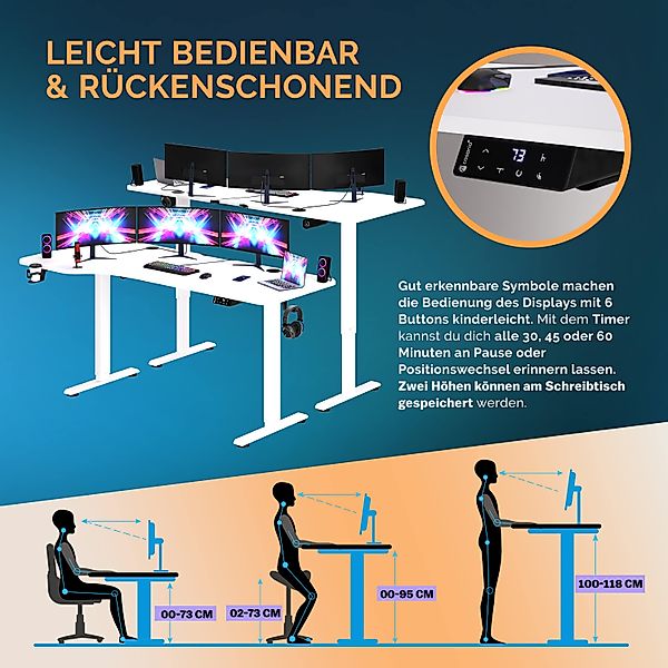Casaria Schreibtisch, Höhenverstellbar Elektrisch 160x75cm L-Form günstig online kaufen