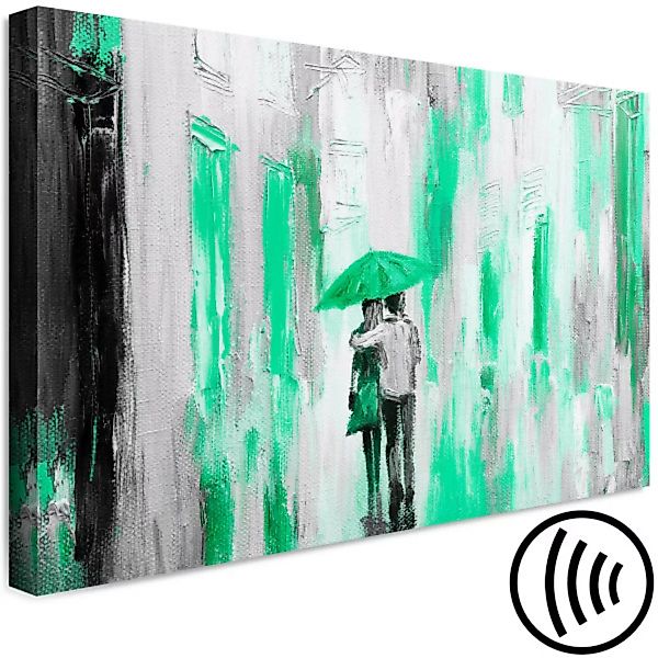 Wandbild Liebespaar unter dem Regenschirm - Grafik mit einem Paar im Regen günstig online kaufen