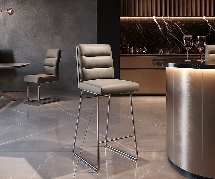 Barstuhl Pela-Flex Echt-Leder Schlamm Kufengestell Edelstahl günstig online kaufen