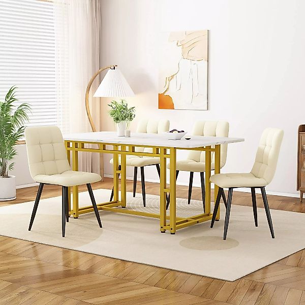 Esszimmertisch, moderner Küchentisch mit MDF-Tischplatte und goldenen Metal günstig online kaufen