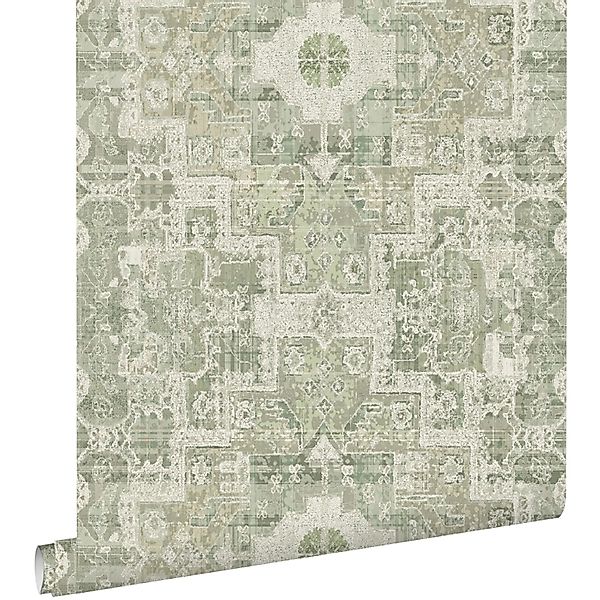 ESTAhome Tapete Orientalisches Kelim Patchwork Graugrün 50 X 900 Cm 131358 günstig online kaufen