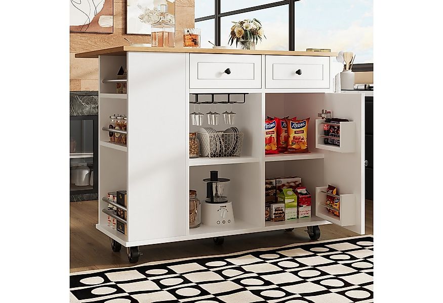 Flieks Küchenwagen mit erweiterbare Arbeitsplatte, Türablagen und Weinglasr günstig online kaufen