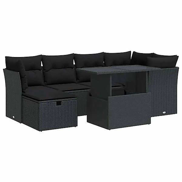 vidaXL 7-Tlg Garten-Sofagarnitur mit Kissen Schwarz Poly Rattan 3327775 günstig online kaufen