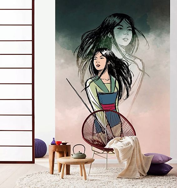 Disney Fototapete Tapferer Mulan Grün Rosa und Blau 200 x 280 cm 612092 günstig online kaufen