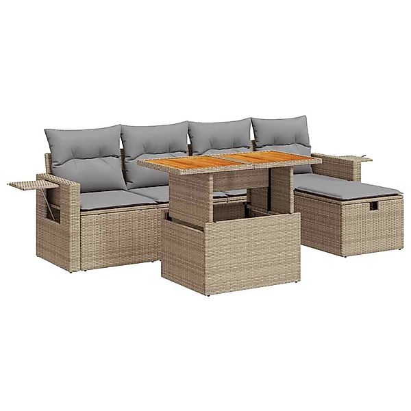 vidaXL 6-Tlg Garten-Sofagarnitur mit Kissen Beige Poly Rattan Akazie 332802 günstig online kaufen