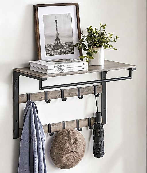 VASAGLE Wandgarderobe, Wandregal, mit Haken, 65 x 30 x 42 cm (L x B x H) günstig online kaufen