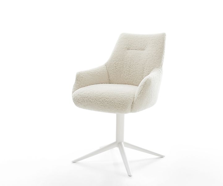 Drehstuhl Alja-Flex mit Armlehnen Teddystoff Beige Fußkreuz Weiß 360° drehb günstig online kaufen