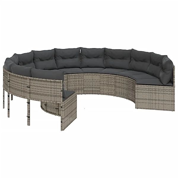 vidaXL Gartensofa mit Kissen Rund Grau Poly Rattan 3318541 günstig online kaufen