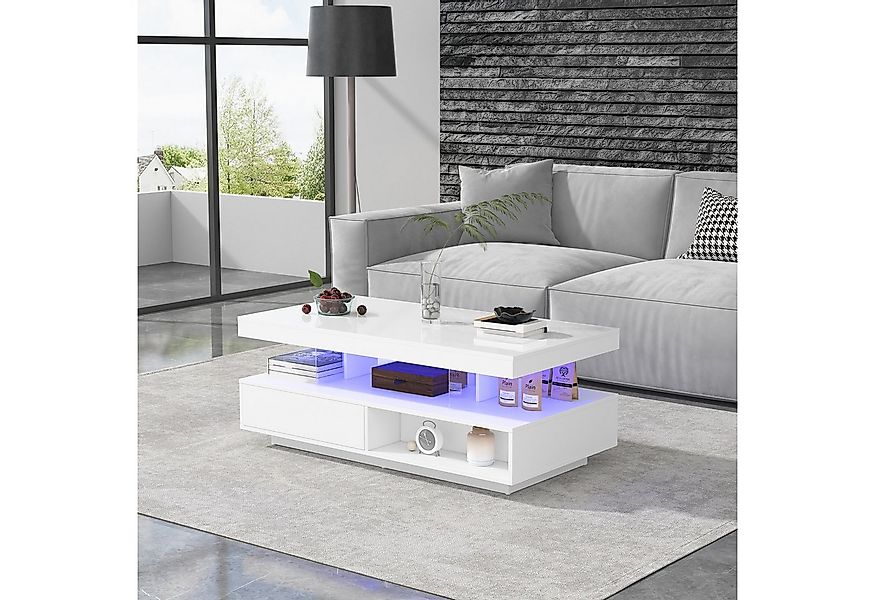 HAUSS SPOLE Couchtisch Hochglanz mit 4 Glasplatten, 2 Schubladen, 2 offenen günstig online kaufen