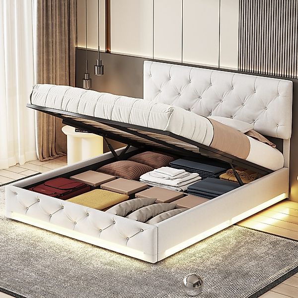 FUROKOY Stauraumbett Polsterbett Doppelbett mit LED-Beleuchtung günstig online kaufen
