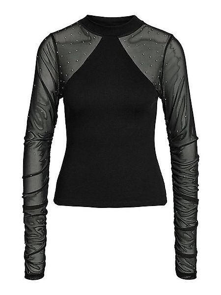 Noisy may Shirttop Mesh-Oberteil Strass Rundhalsausschnitt Slim NMMAYA L/S günstig online kaufen