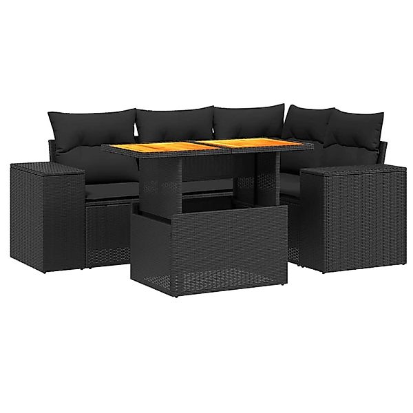 vidaXL 5-Tlg Garten-Sofagarnitur mit Kissen Schwarz Poly Rattan 3272616 günstig online kaufen