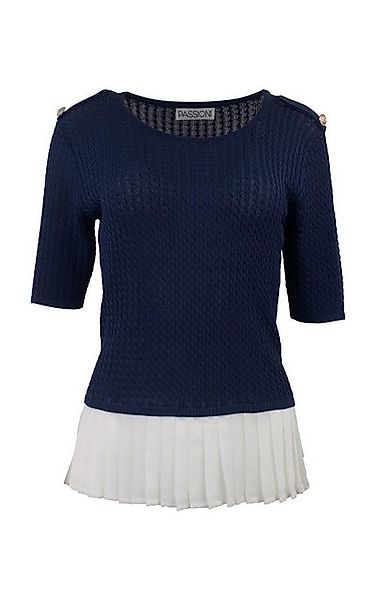 Passioni Sweater Pullover mit Zopfmuster und weißem, plissiertem Stoffdetai günstig online kaufen