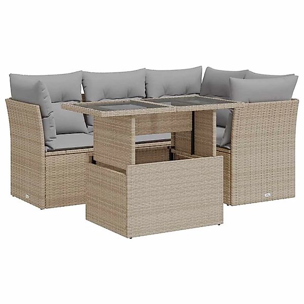 vidaXL 5-Tlg Garten-Sofagarnitur mit Kissen Beige Poly Rattan 3326150 günstig online kaufen