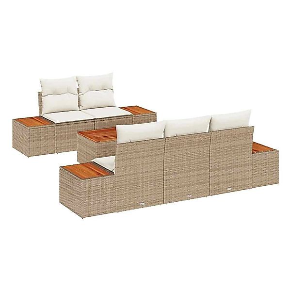 vidaXL Garten-Sofa-Set mit Kissen mit Speicher 6-Tlg Beige Poly Rattan 3356 günstig online kaufen
