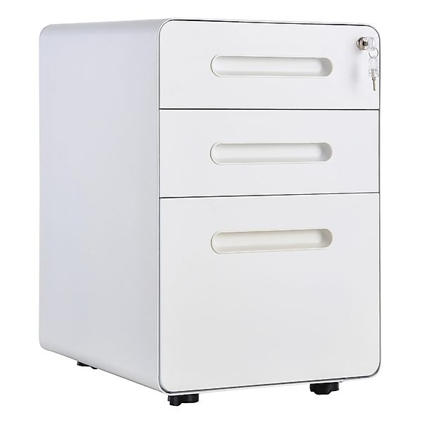 Vinsetto Rollcontainer mit 3 Schubladen Aufbewahrung Stahl Weiß 39 x 48 x 5 günstig online kaufen