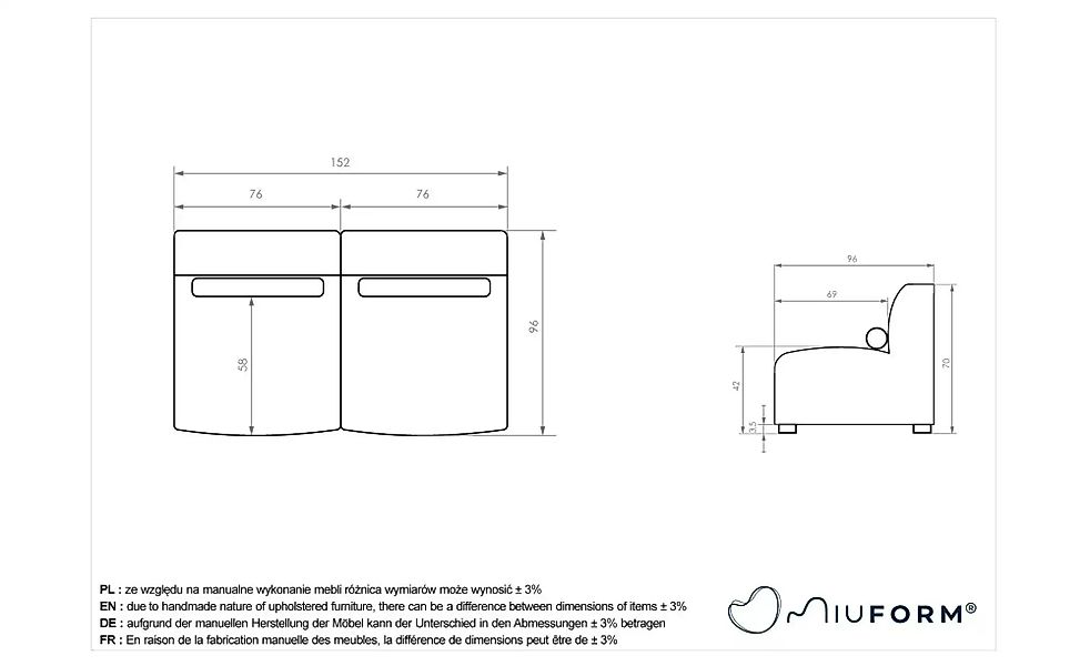 Miuform Einzelsofa modular Flex Felix ¦ grün ¦ Maße (cm): B: 152 H: 70 Pols günstig online kaufen