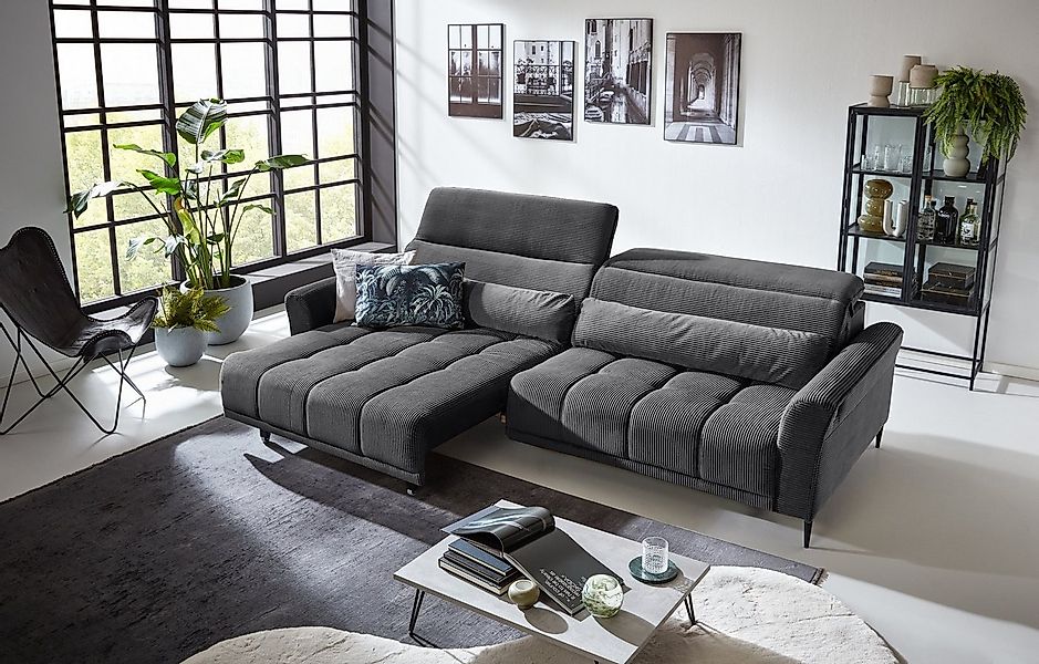 Iwaniccy Big-Sofa 2x elektr. Verstellung, 2 Kissen, Cord grau - 280x108x118 günstig online kaufen
