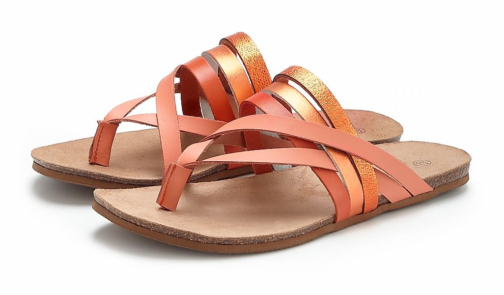 LASCANA Zehentrenner Sandale, Pantolette aus Leder mit Korkfußbett günstig online kaufen