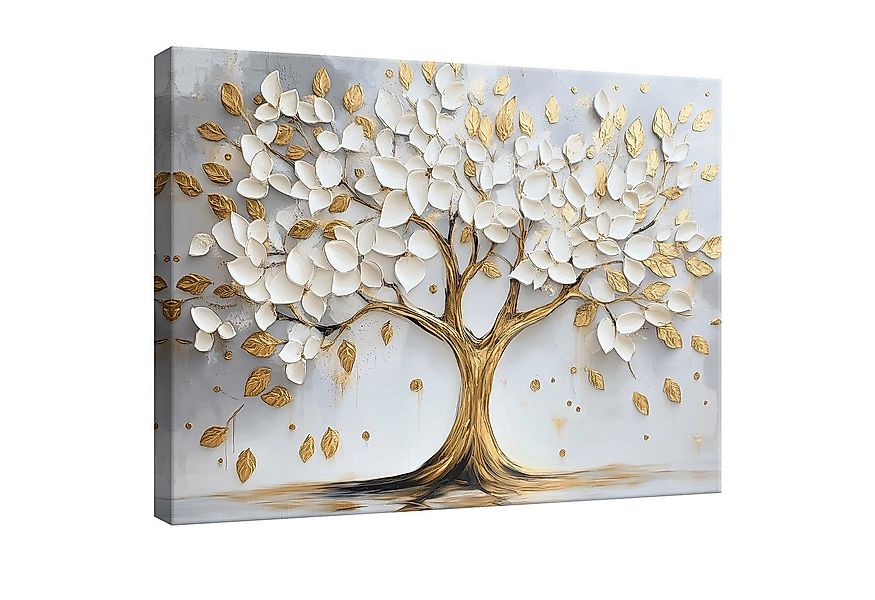 Wallarena Leinwandbild Baum Abstrakt Gold Beige Wandbilder XXL Wand Deko Bi günstig online kaufen