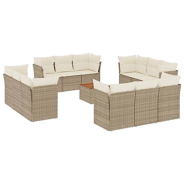 vidaXL 13-Tlg Garten-Sofagarnitur mit Kissen Beige Poly Rattan 3255869 günstig online kaufen
