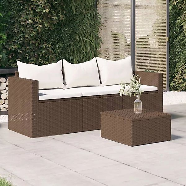 Vidaxl Gartensofa 3-sitzer Mit Kissen Braun Poly Rattan günstig online kaufen