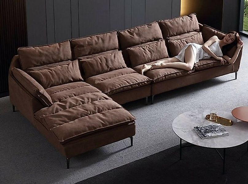 JVmoebel Ecksofa Wohnzimmer Design Ecke Textil Leder Braun Luxus Sofa Couch günstig online kaufen