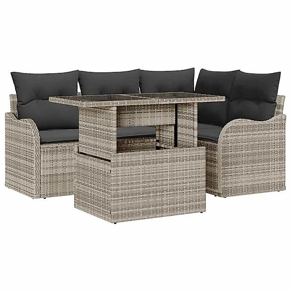vidaXL Gartensofa-set mit Kissen 5-Tlg Hellgrau Poly-Rattan 3357195 günstig online kaufen