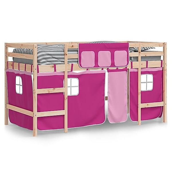 vidaXL Bett Kinderhochbett mit Vorhängen Rosa 90x200 cm Massivholz Kiefer günstig online kaufen