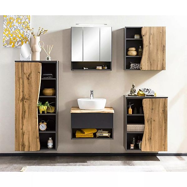 Badezimmermöbel Set in anthrazit und Wotan Eiche Nb. mit Baumkantenoptik KA günstig online kaufen