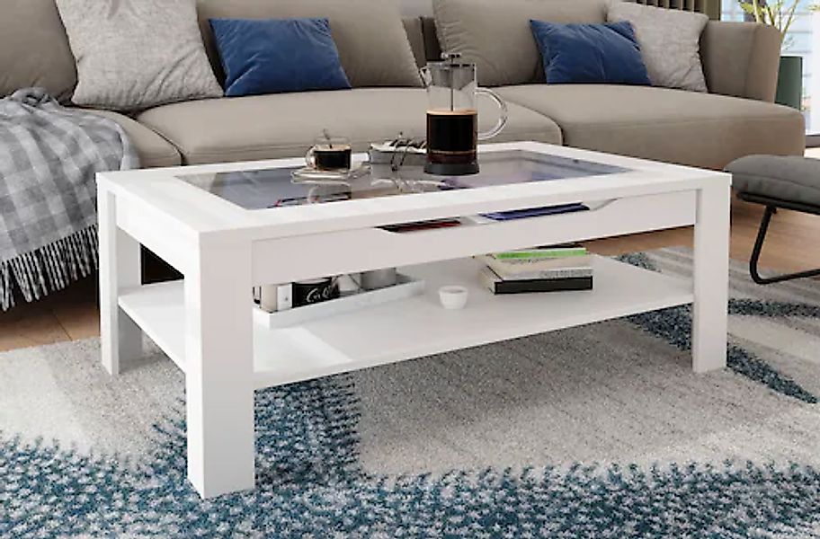 byLIVING Couchtisch »Ralph«, Breite 110 cm, mit Glaseinsatz und Schubkasten günstig online kaufen