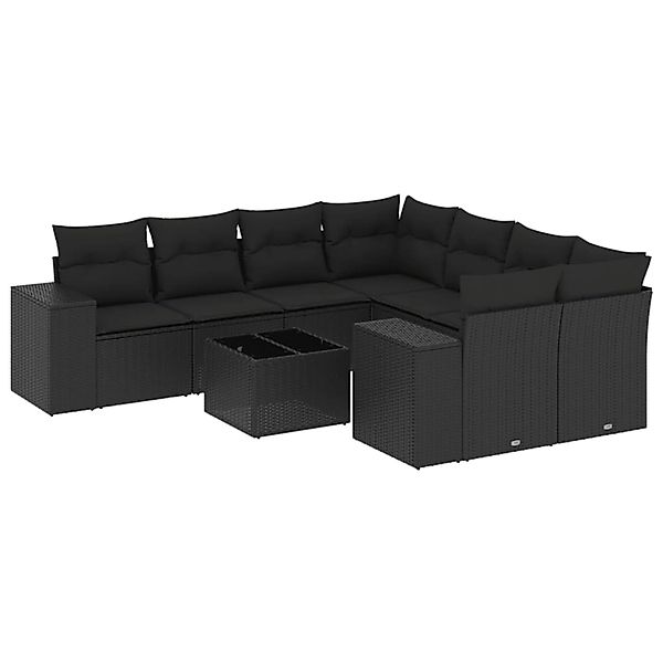vidaXL 9-Tlg Garten-Sofagarnitur mit Kissen Schwarz Poly Rattan 3254692 günstig online kaufen