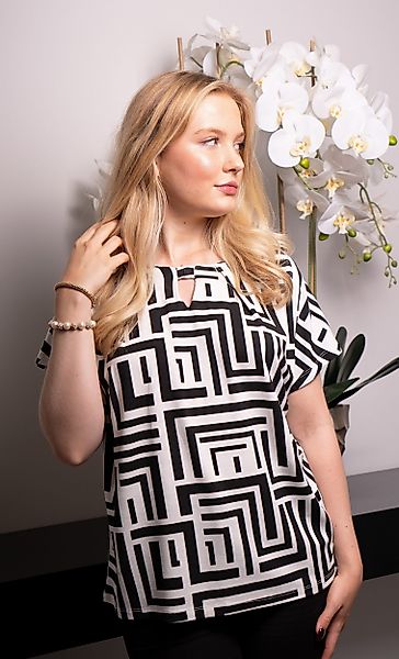 Passioni Print-Shirt Schwarz-weißes T-Shirt mit Kasten günstig online kaufen