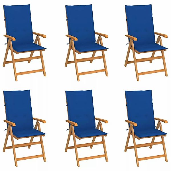 Gartenstühle 6 Stk. Mit Königsblauen Kissen Massivholz Teak günstig online kaufen