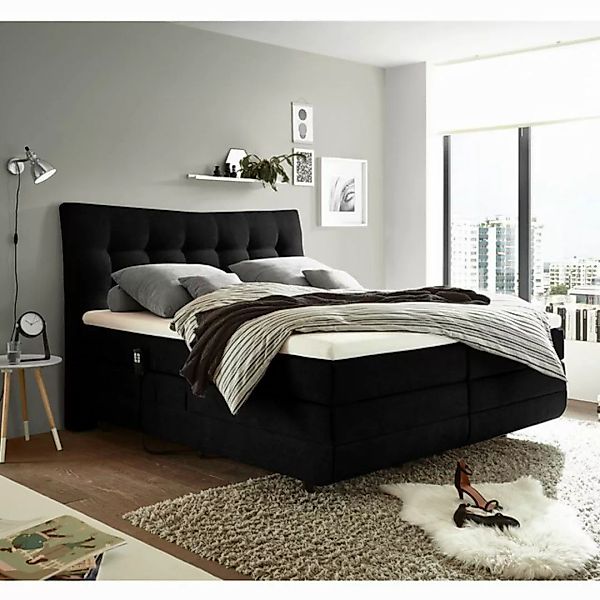 Lomadox Boxspringbett MALIBU-09, schwarz in 180x200cm mit 7-Zonen-Tonnentas günstig online kaufen